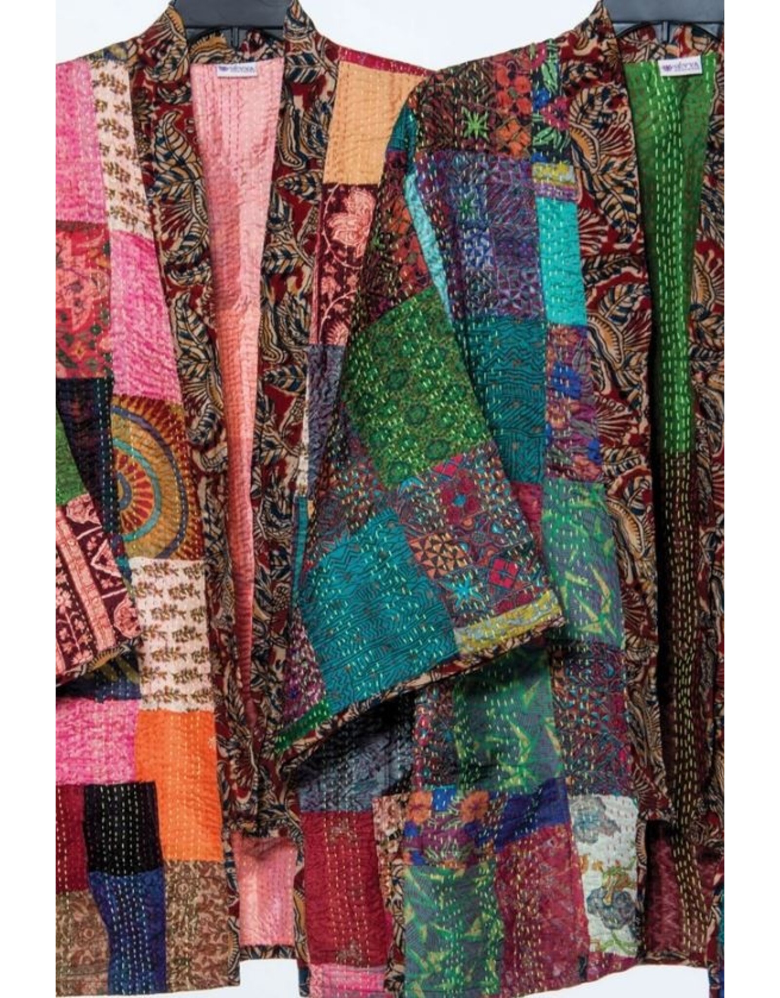 India Patchwork Style Reversible Silk Kantha Kimono Jacket, India