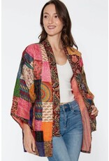 India Patchwork Style Reversible Silk Kantha Kimono Jacket, India