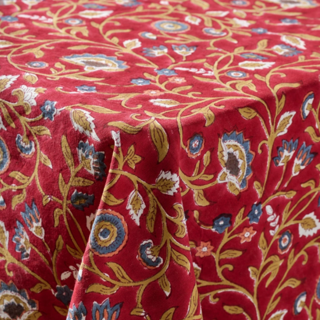 Floral Blooms Tablecloth - Red (60" Square)