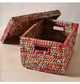 Bangladesh Lidded Sari & Kaisa Storage Basket