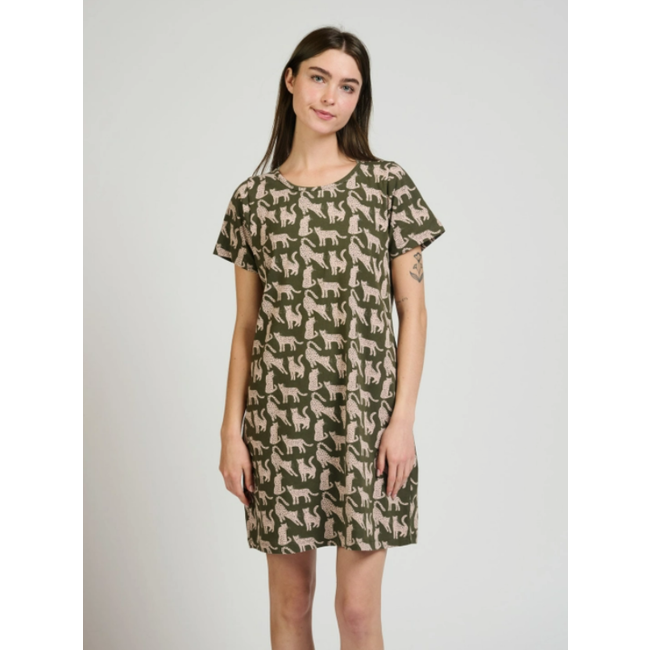 Shirt Dress in Leopard Green