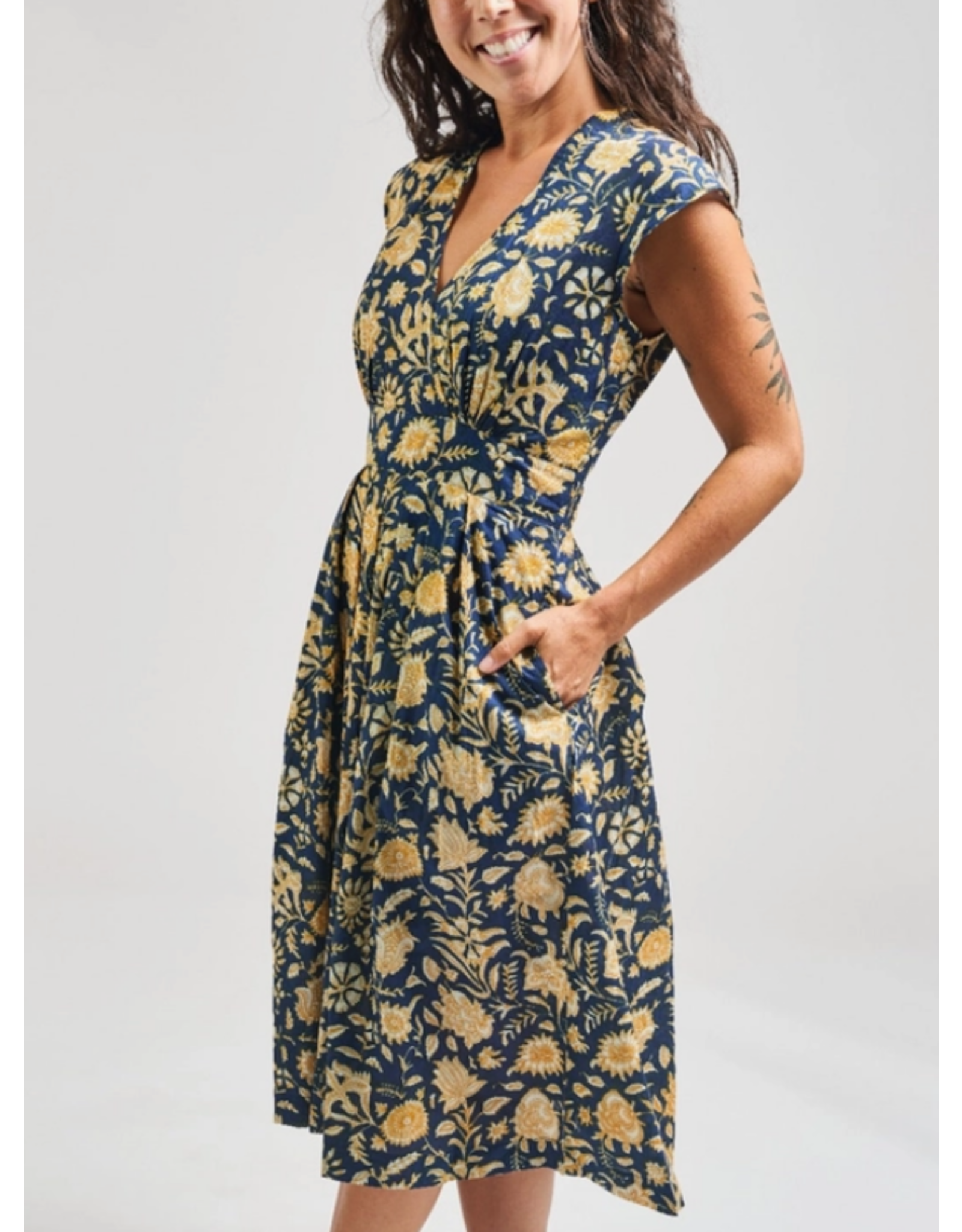 India Lucille Dress in Navy Botanical, India