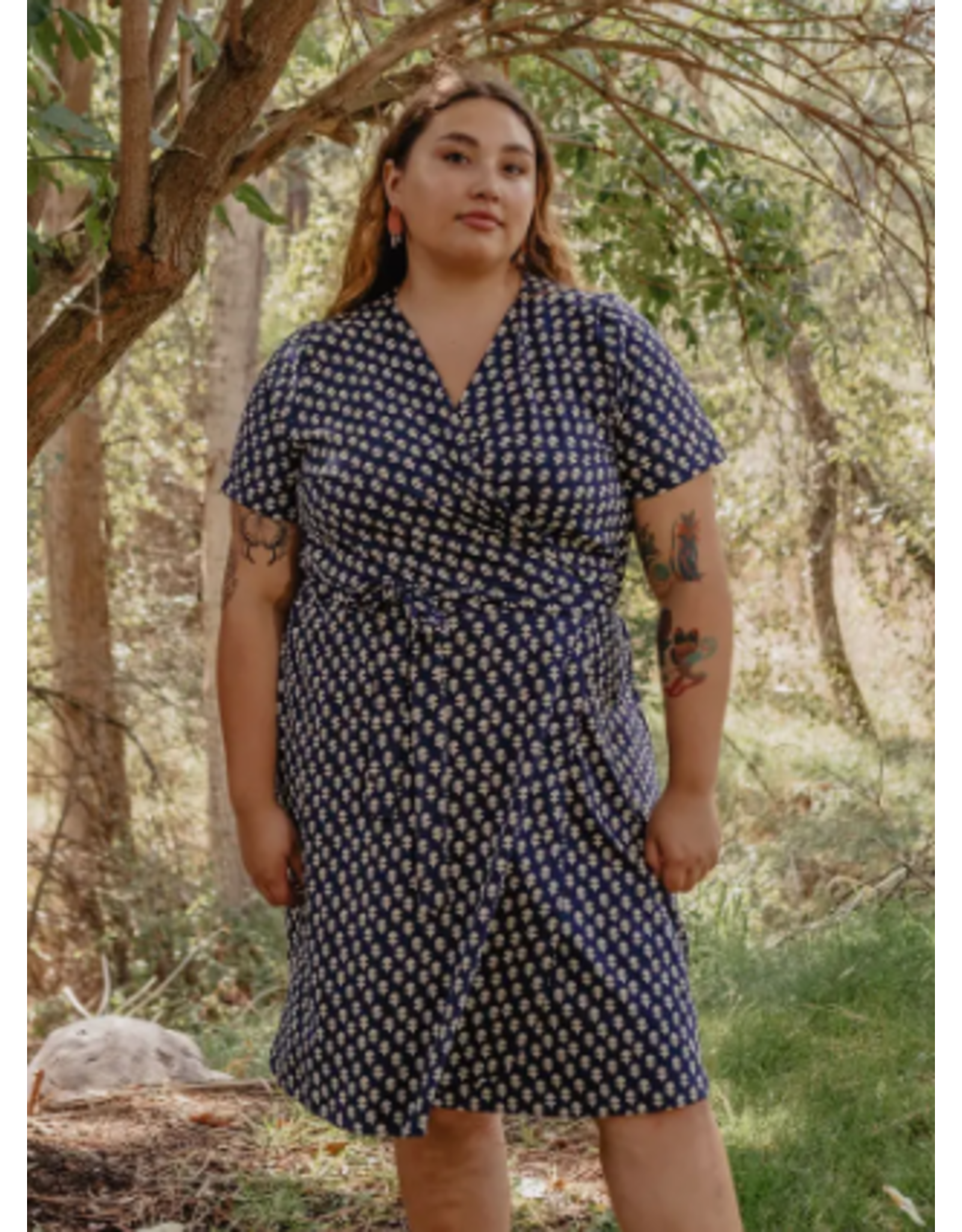 India Katie Wrap Dress in Micro Floral Navy, India