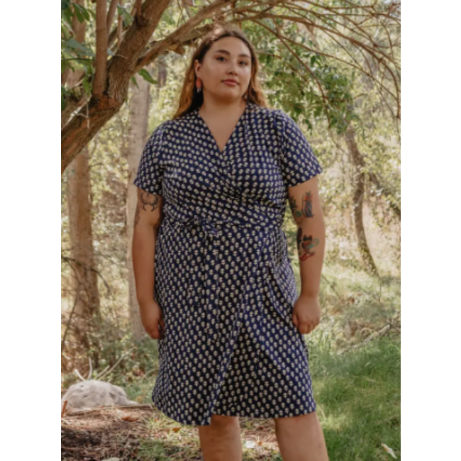 Katie Wrap Dress in Micro Floral Navy