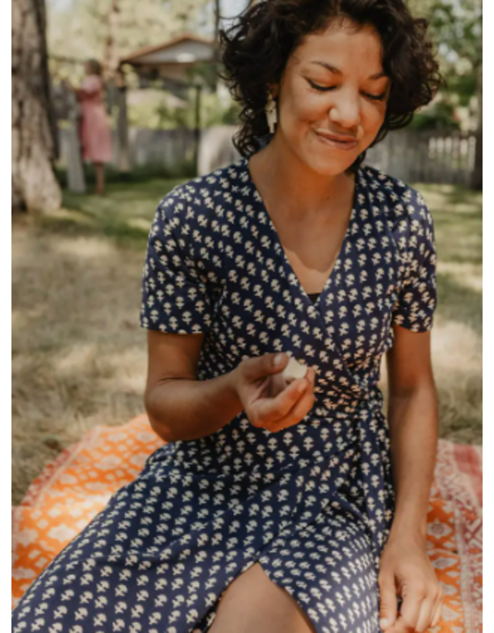 India Katie Wrap Dress in Micro Floral Navy, India
