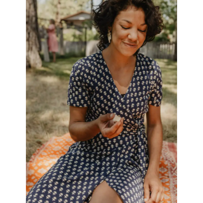 CLEARANCE Katie Wrap Dress in Micro Floral Navy