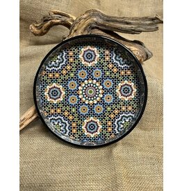 India Round Vanity Tray - Blue, Large 9"D, India