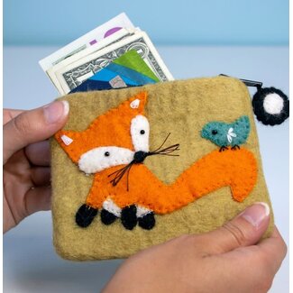 Nepal Felt Coin Purse - Fox & Bird