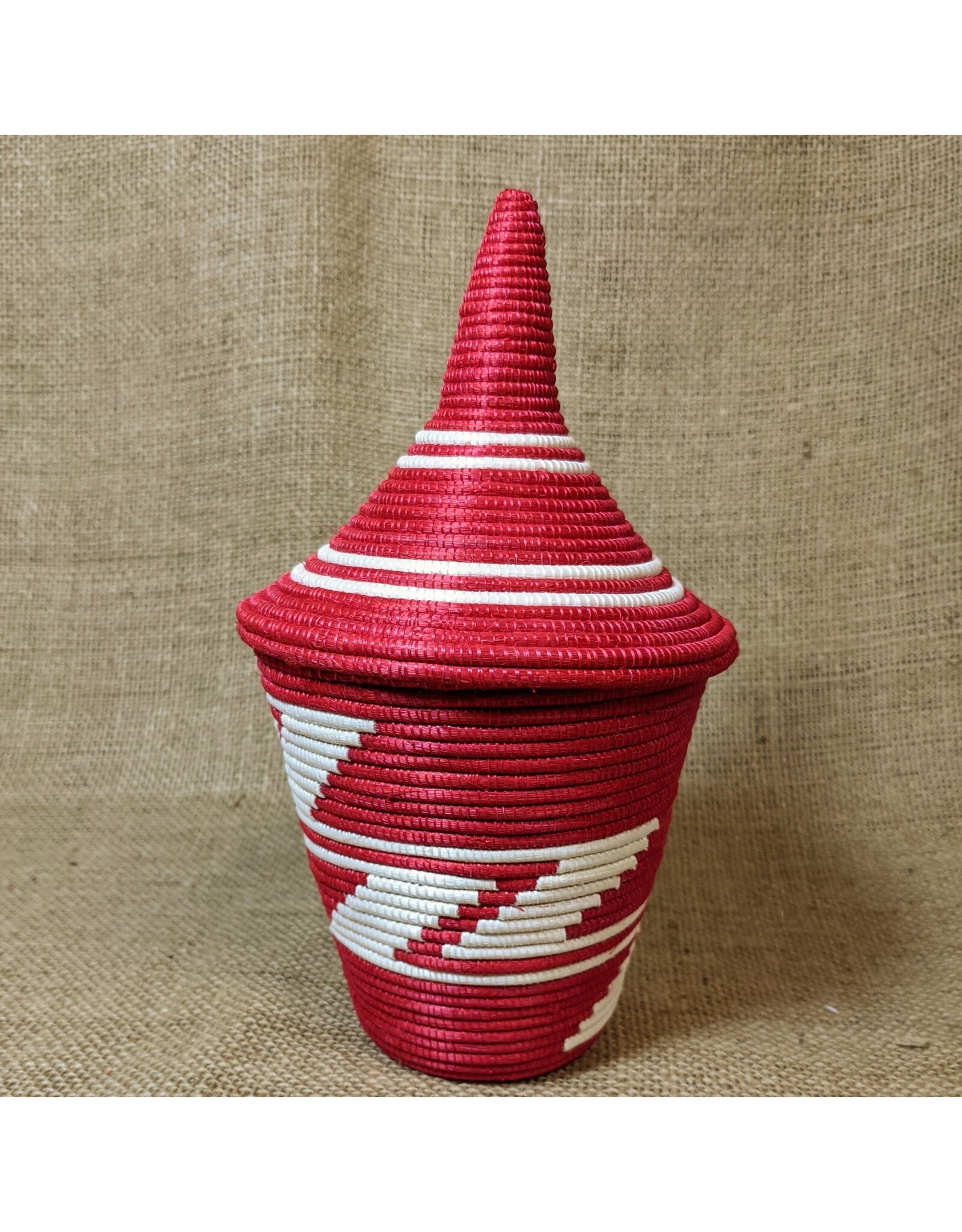 Rwanda CLEARANCE Sisal Peace Basket - Red & White, Rwanda