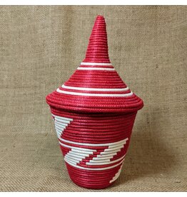 Rwanda CLEARANCE Sisal Peace Basket - Red & White, Rwanda