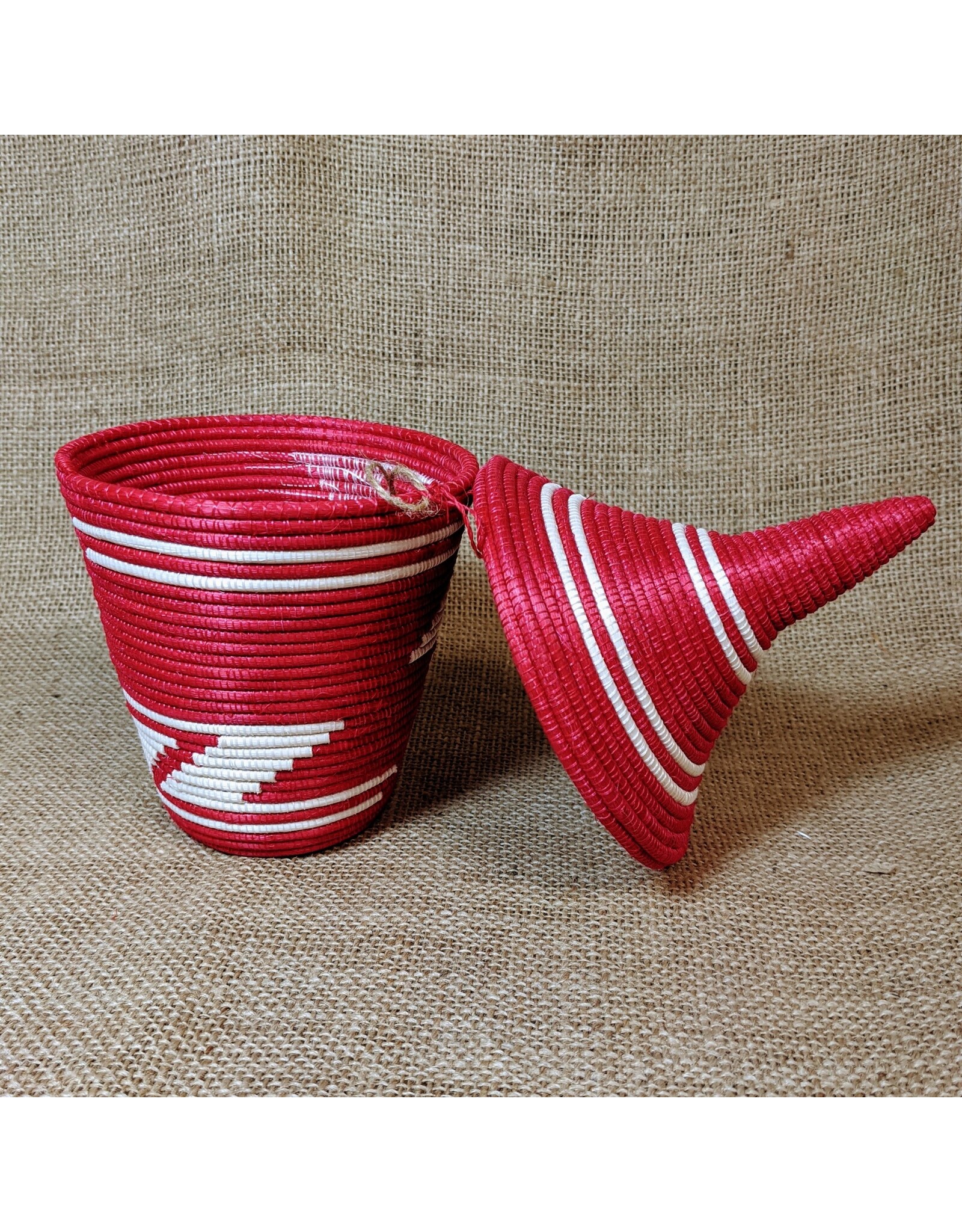 Rwanda CLEARANCE Sisal Peace Basket - Red & White, Rwanda