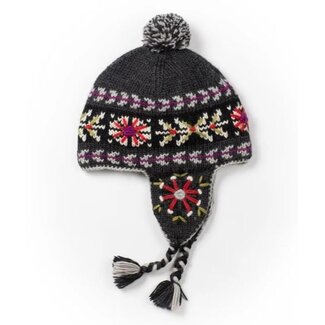 Nepal Fussen Knit Earflap Hat - Graphite