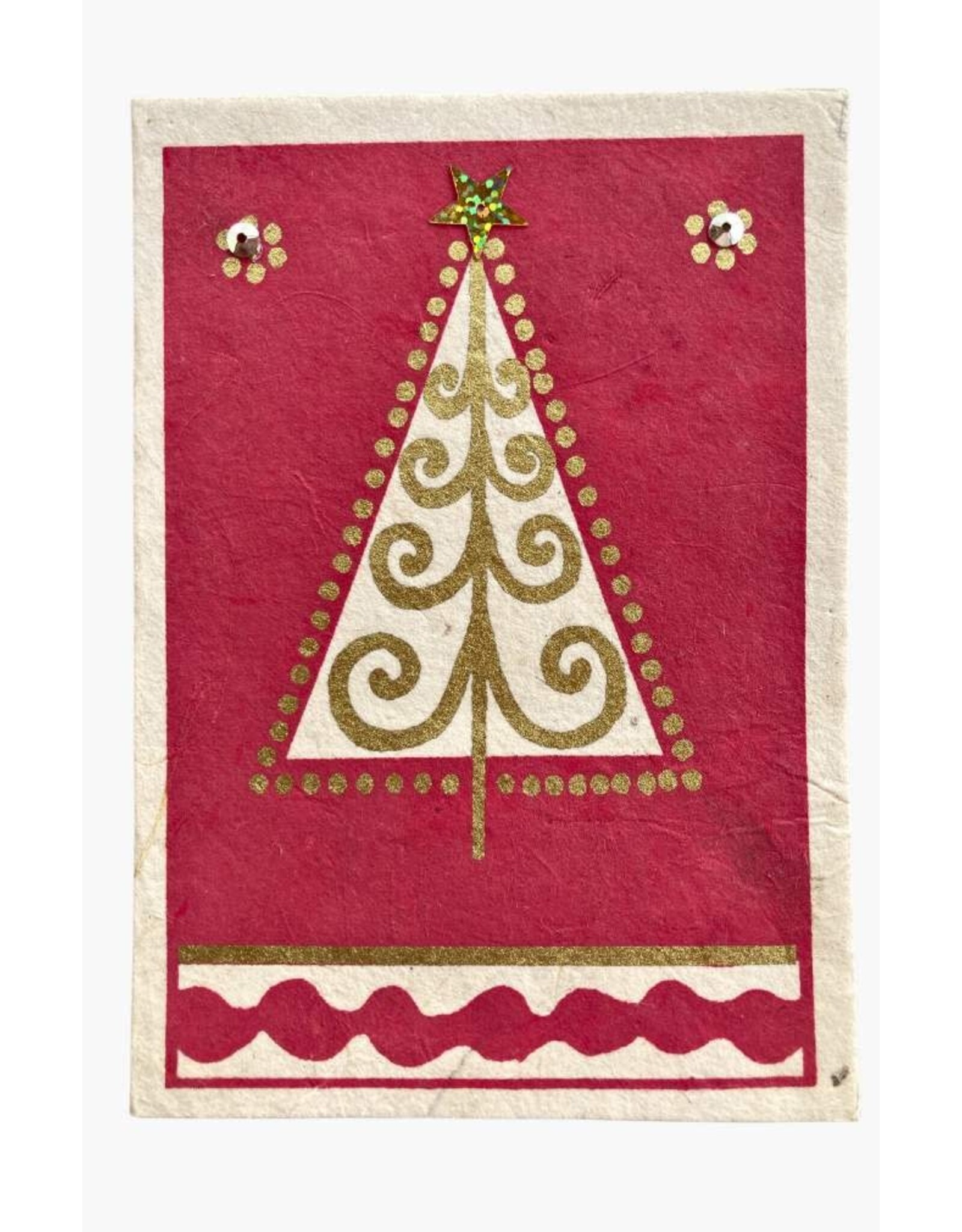 Nepal Red & Gold Christmas Tree Card, Nepal