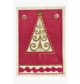 Nepal Red & Gold Christmas Tree Card, Nepal