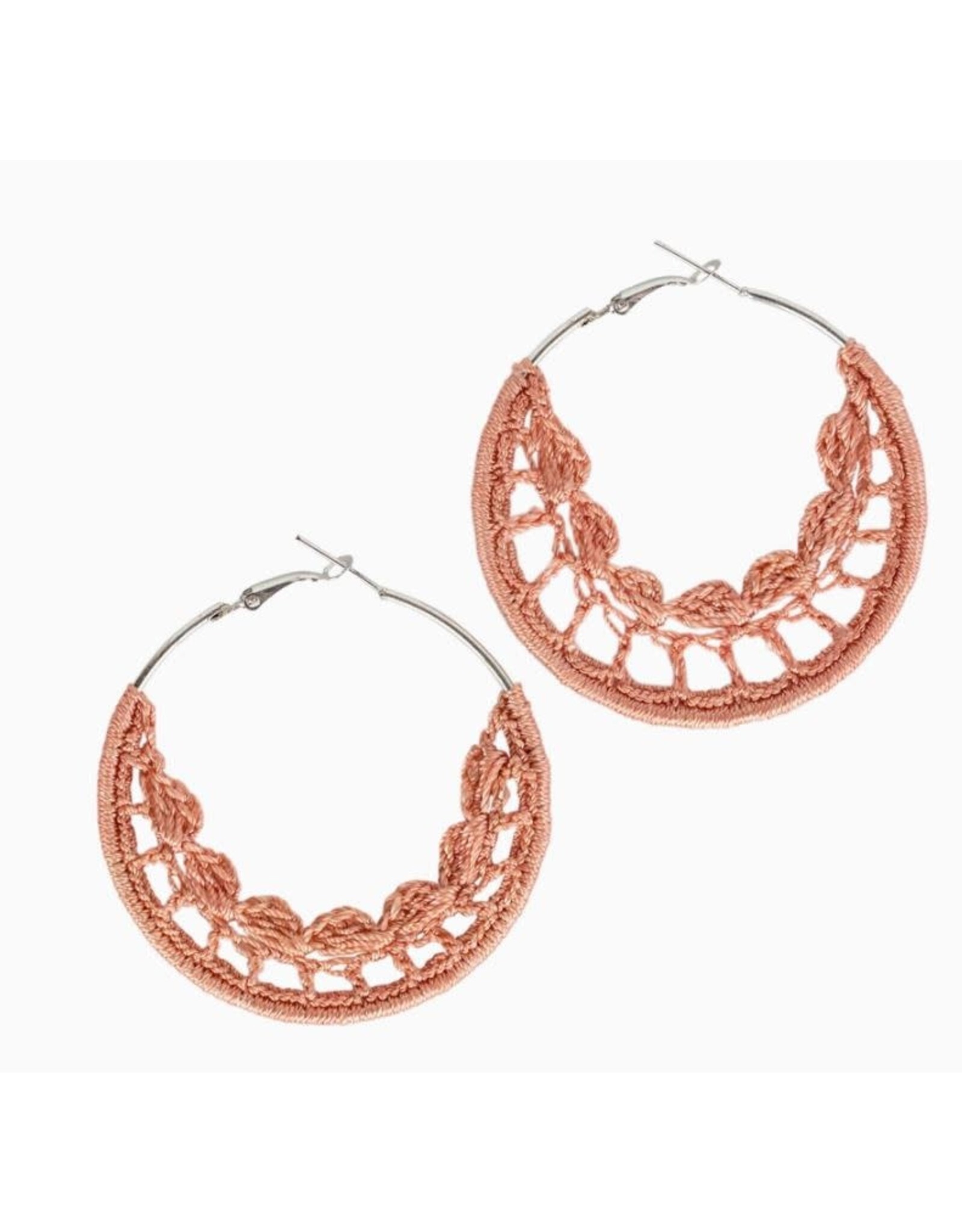 India Coral Crochet Hoop Earrings, India