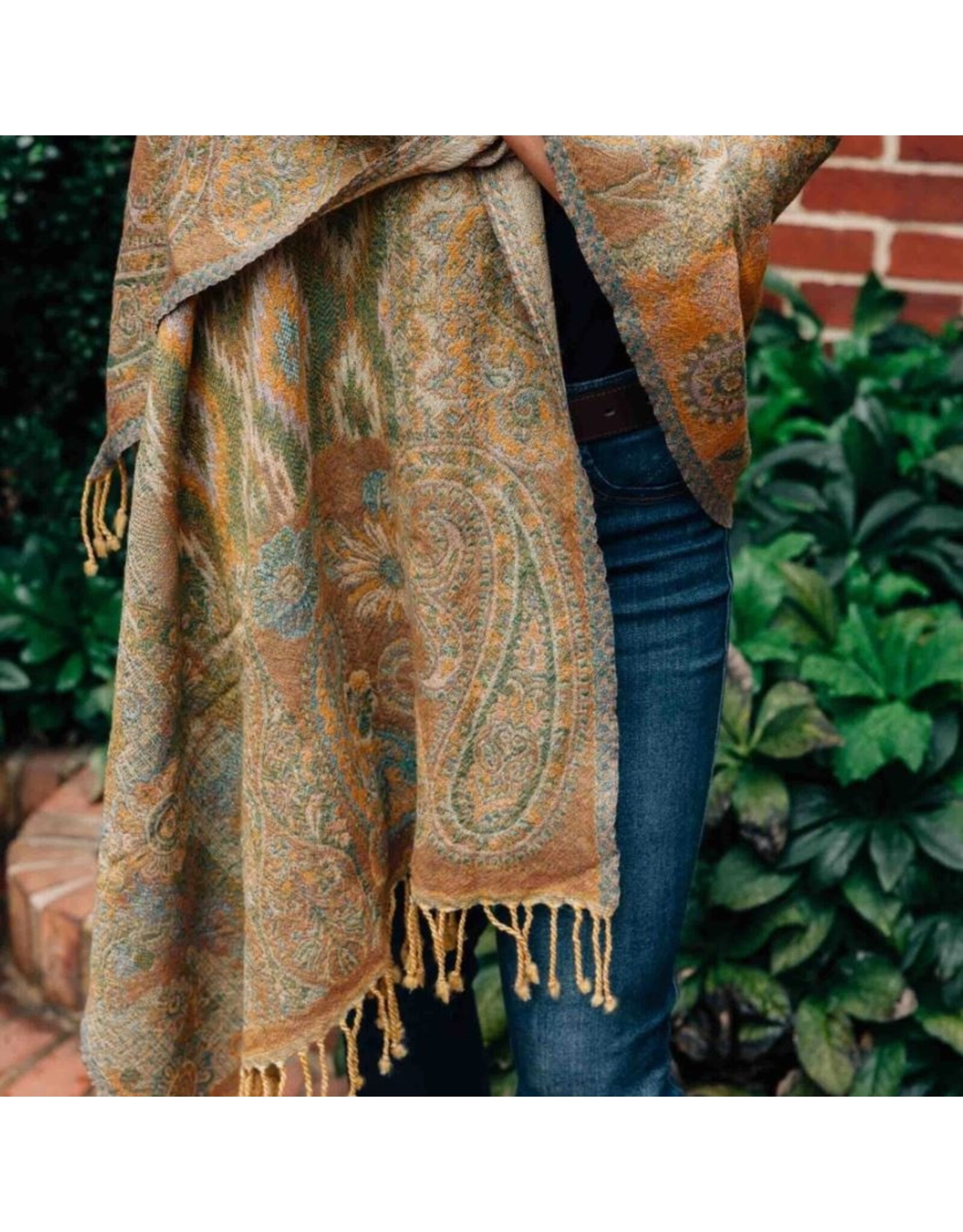 India Desert Sand Paisley Wool Scarf, India