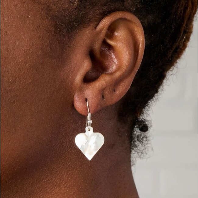 Mother of Pearl Heart Drop Earrings