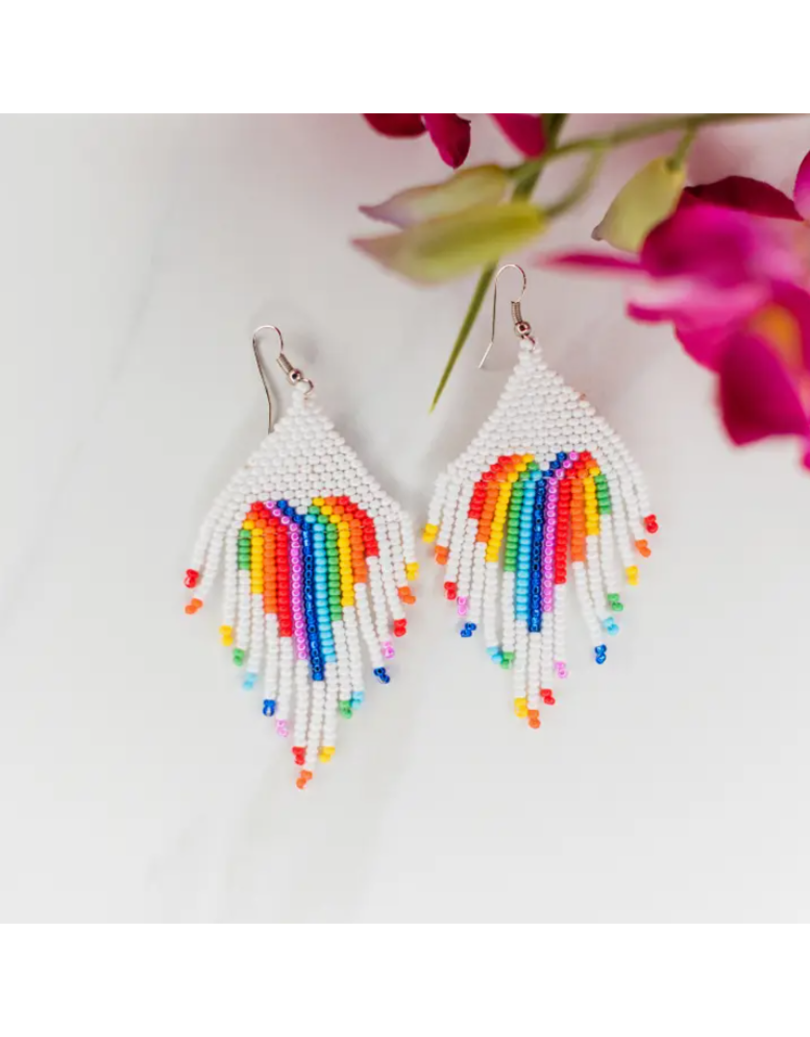 Guatemala Rainbow Heart Fringe Earrings, Guatemala