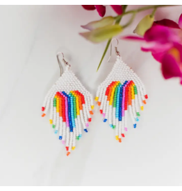 Guatemala Rainbow Heart Fringe Earrings, Guatemala