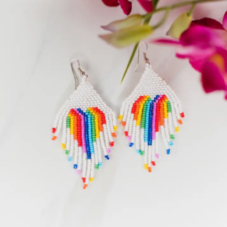 Guatemala Rainbow Heart Fringe Earrings