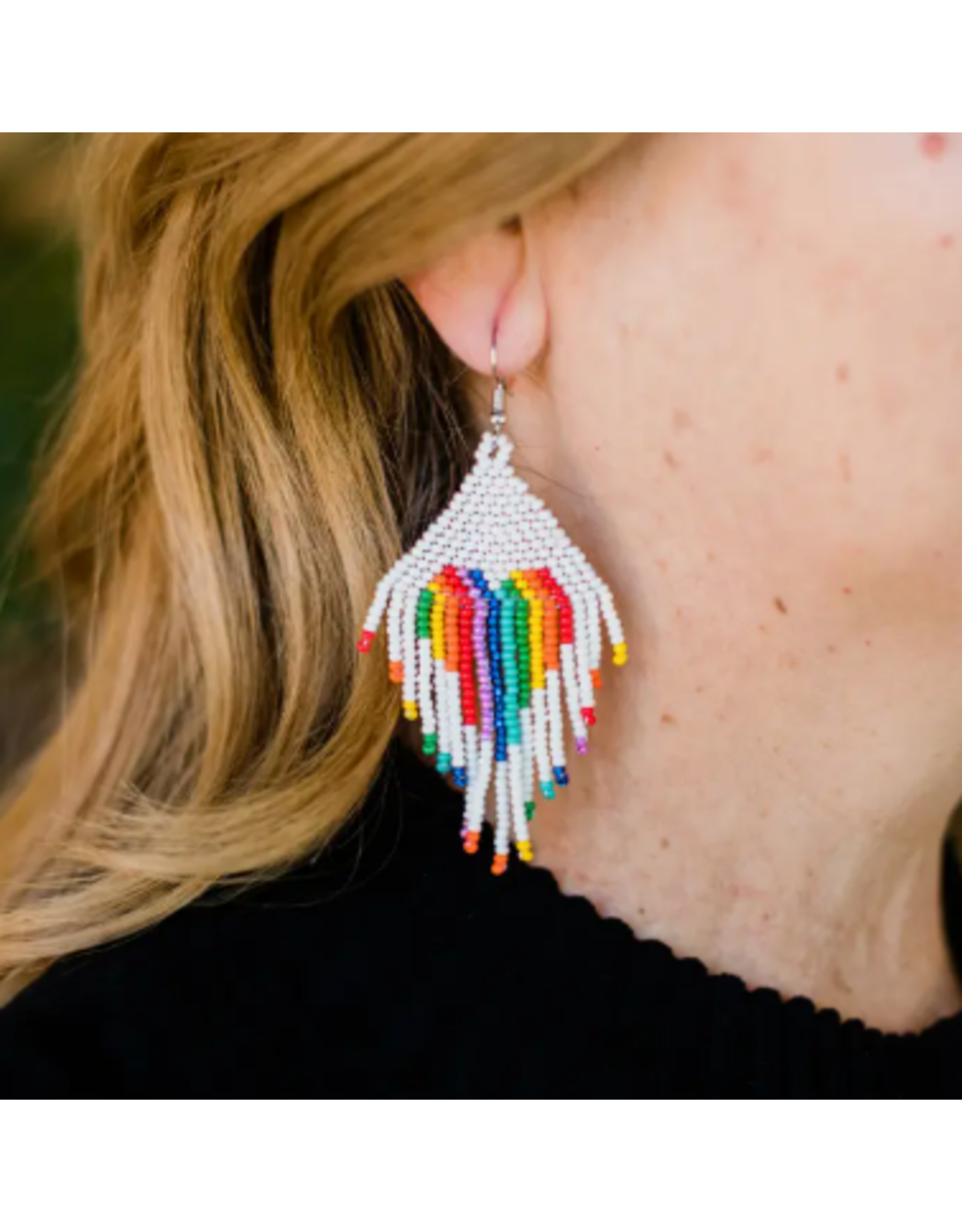 Guatemala Rainbow Heart Fringe Earrings, Guatemala