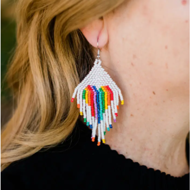 Rainbow Heart Fringe Earrings