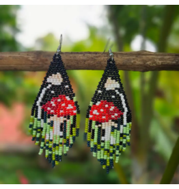 Guatemala Woodland Mushroom Fringe Earrings, Guatemala