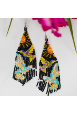 Guatemala Midnight Hummingbird in Flight Fringe Earrings