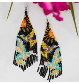 Guatemala Midnight Hummingbird in Flight Fringe Earrings