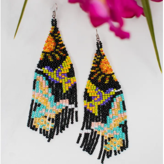 Guatemala Hummingbird Fringe Earrings - Midnight