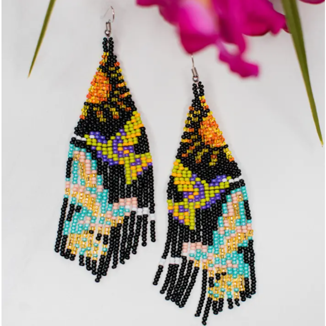 Hummingbird Fringe Earrings - Midnight