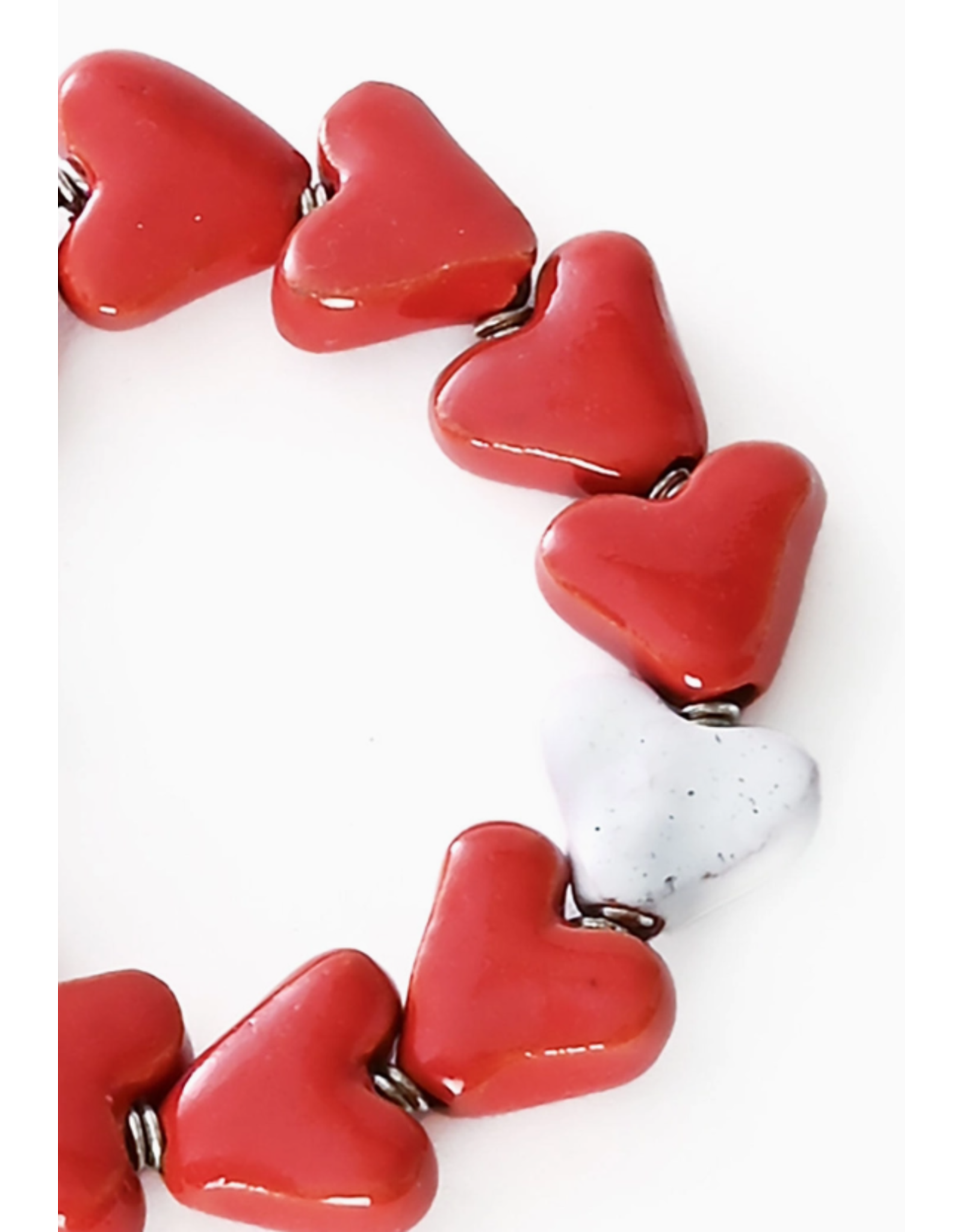 Kenya Red & White Ceramic Heart Bracelet, Kenya