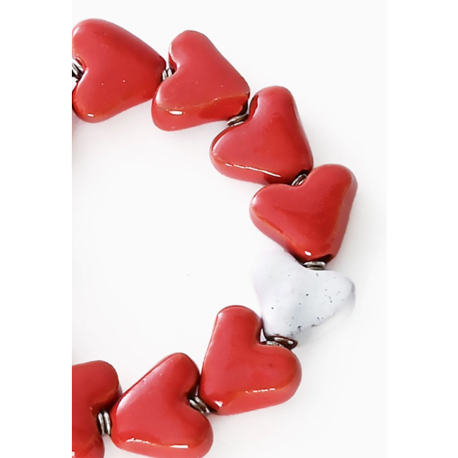 Red & White Ceramic Heart Bracelet