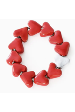 Kenya Red & White Ceramic Heart Bracelet, Kenya
