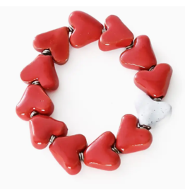Kenya Red & White Ceramic Heart Bracelet, Kenya