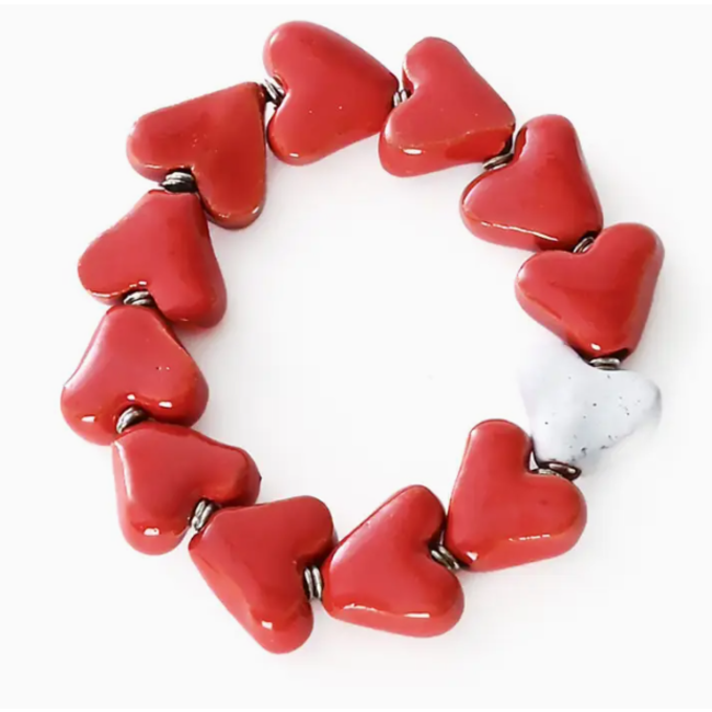 Red & White Ceramic Heart Bracelet