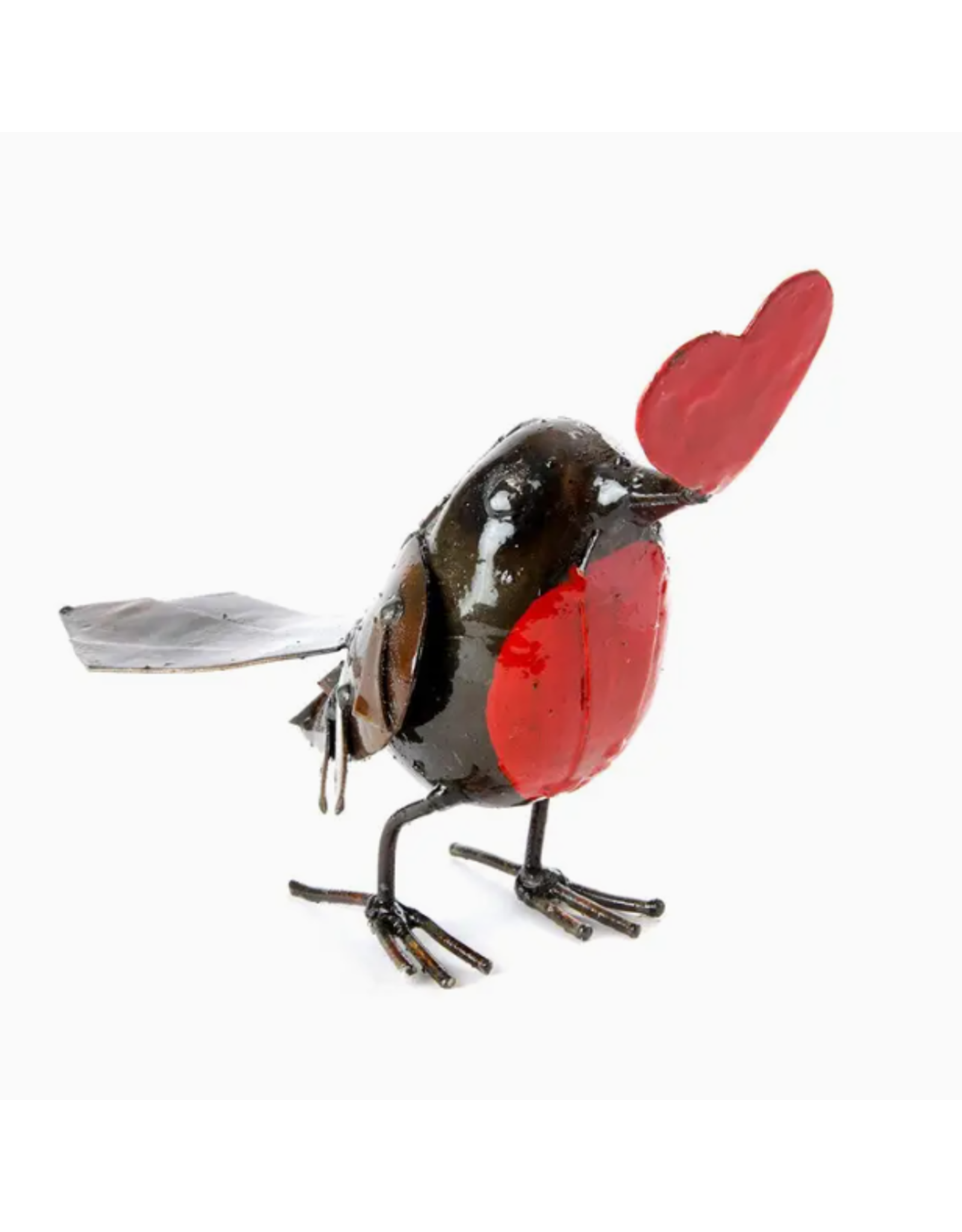 Zimbabwe Recycled Metal Full Heart Robin Sculpture