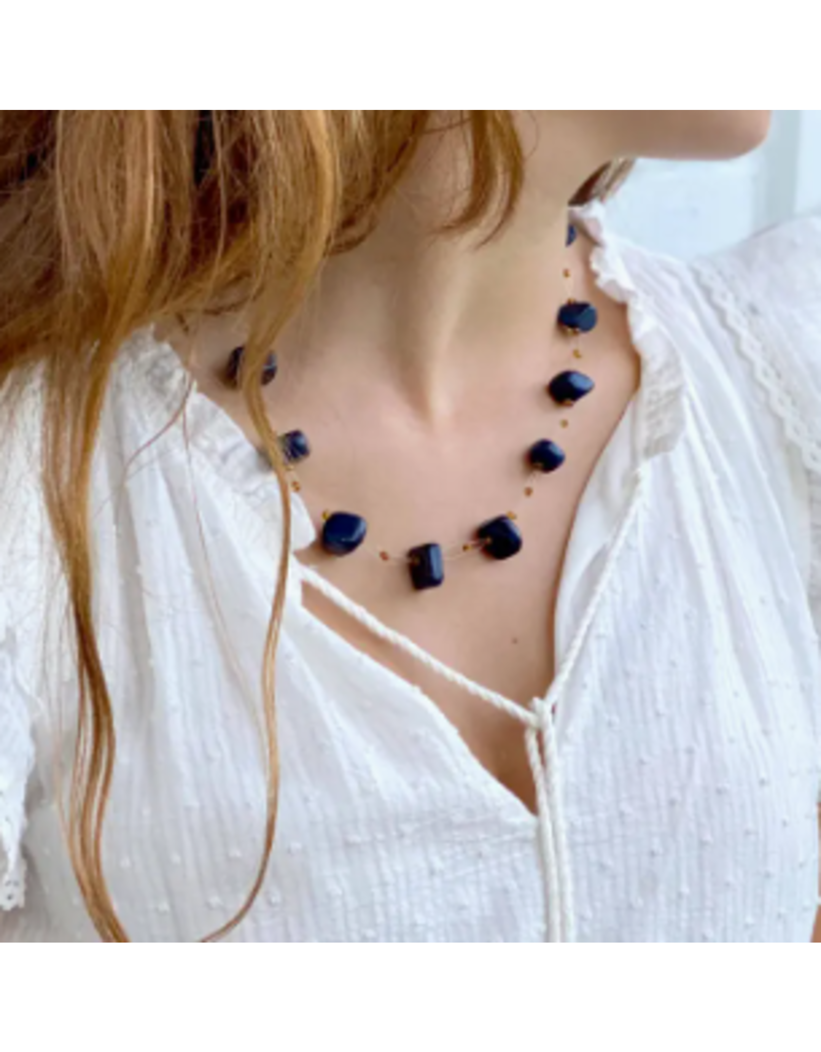 Kenya Navy Floating Stone & Maasai Bead Necklace, Kenya