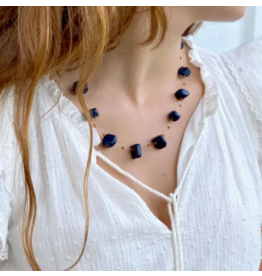Kenya Navy Floating Stone & Maasai Bead Necklace, Kenya
