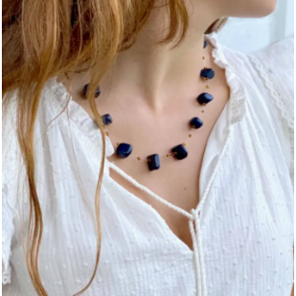 Kenya CLEARANCE Navy Floating Stone & Maasai Bead Necklace