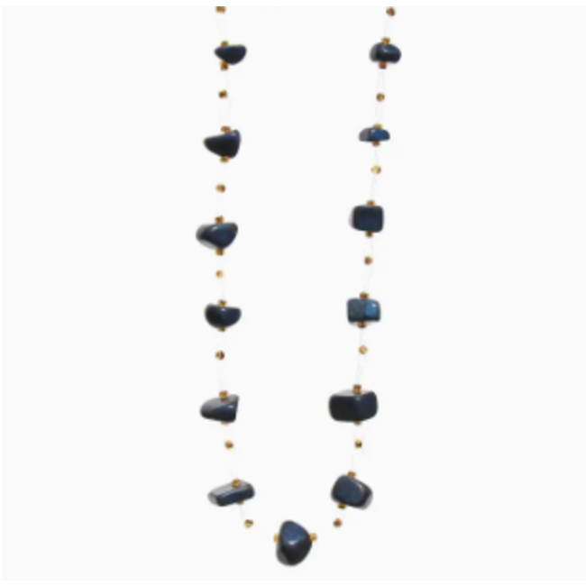 CLEARANCE Navy Floating Stone & Maasai Bead Necklace