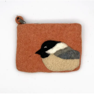 Nepal Felt Coin Purse - Chickadee