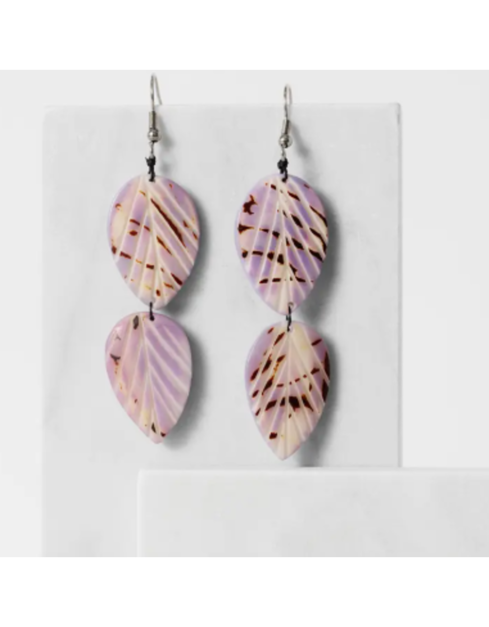 Ecuador Twin Leaf Tagua Dangle Earrings, Ecuador