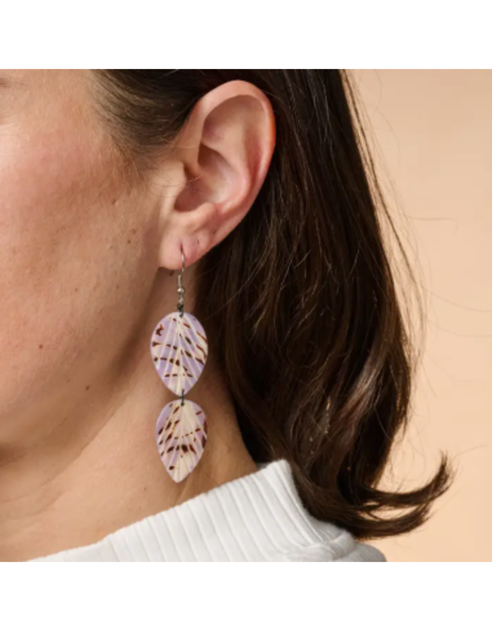 Ecuador Twin Leaf Tagua Dangle Earrings, Ecuador