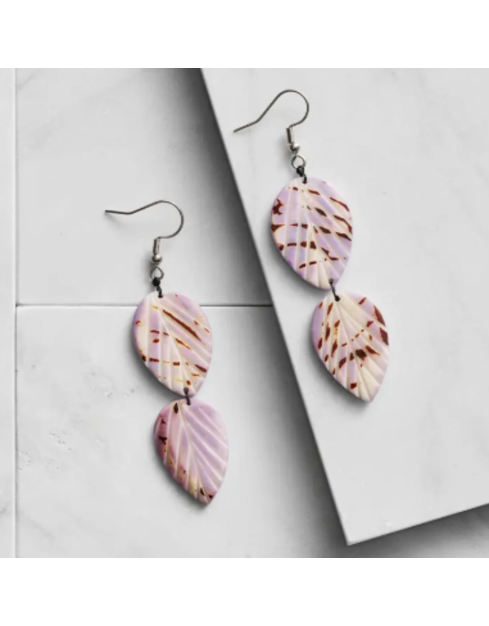 Ecuador Twin Leaf Tagua Dangle Earrings, Ecuador