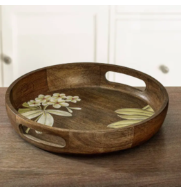 India Frangipani Circular Wooden Tray, India