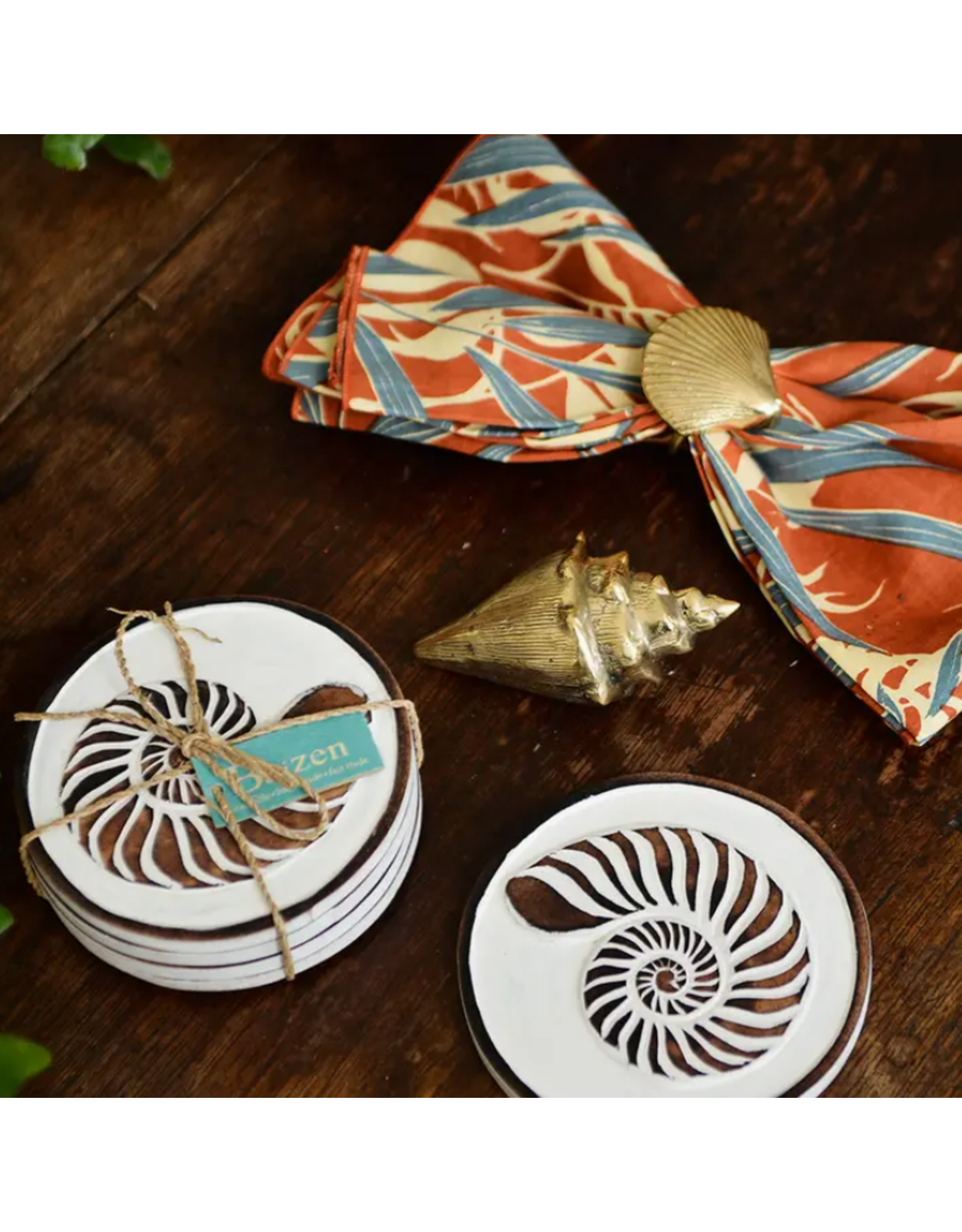 Indonesia Wood Seashell Coasters (set of 4), Indonesia