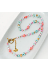 Indonesia Beaded Necklace - Pink & Turquoise, Indonesia