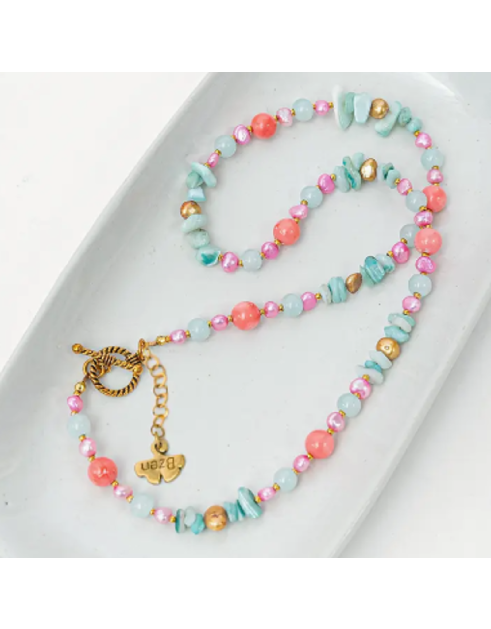Indonesia Beaded Necklace - Pink & Turquoise, Indonesia