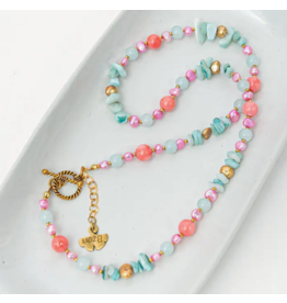 Indonesia Beaded Necklace - Pink & Turquoise, Indonesia